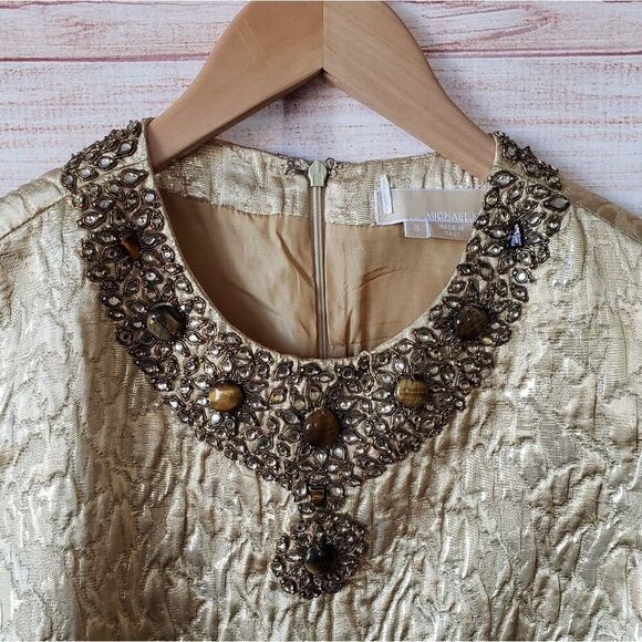 Rare! Michael Kors Runway Metallic Embellished Neckline Sleeveless Sheath Dress - Picture 2 of 13